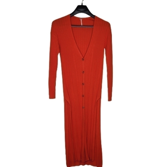 Free People Orange Red Light Cardigan Dress - Picture 4 of 14
